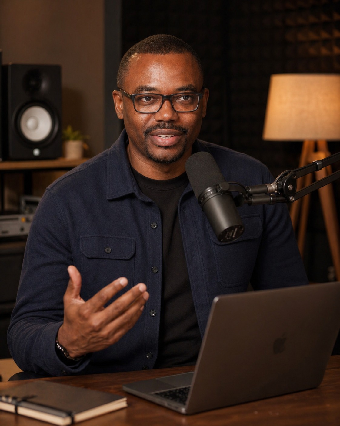 Uche Okere, founder of Kingdom Builders Studio, in his recording studio
